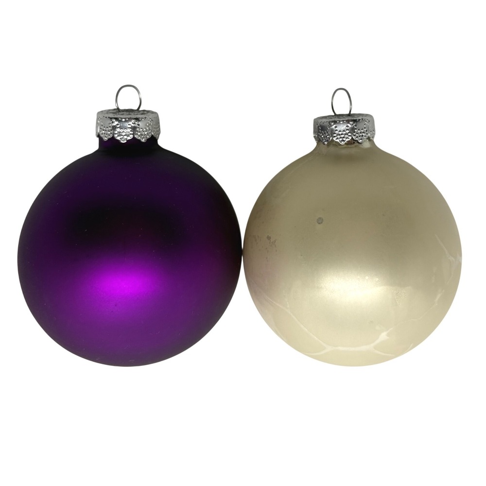 Rauch Glass Christmas Ornaments Purple Matte & Champagne Pearl Set of 2 *AS IS